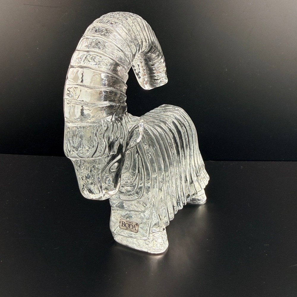 Erik Hoglund Boda Sweden Glass Ram Sculpture Julbock Yule Goat Figurine 6.5" - Picture 2 of 9